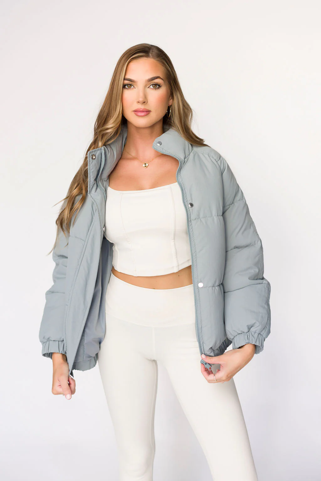 Jasmine Oversized Puffer Jacket in Iceberg - Fashionser
