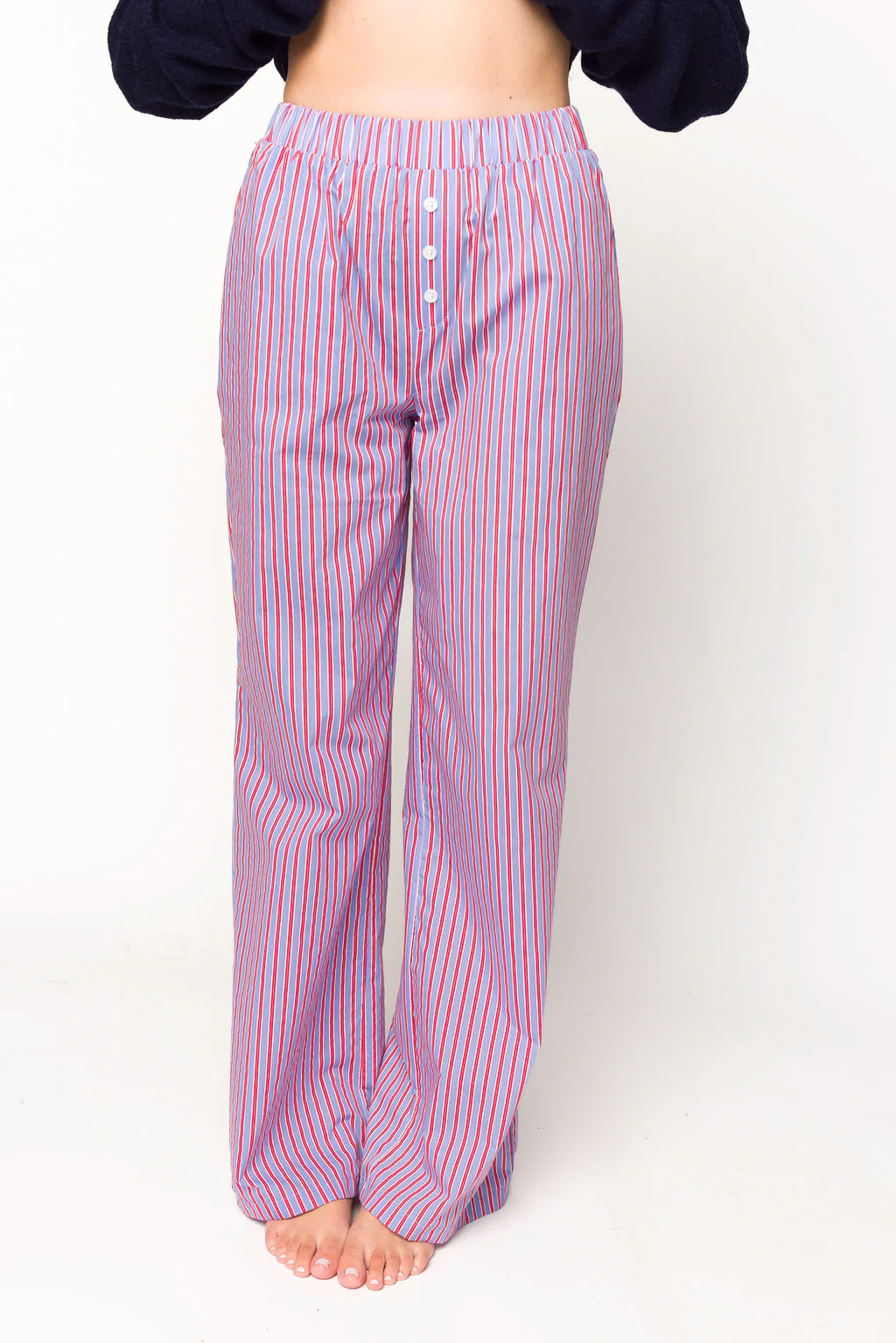 Shea Striped Pajama Pants in Blue/Red - Fashionser