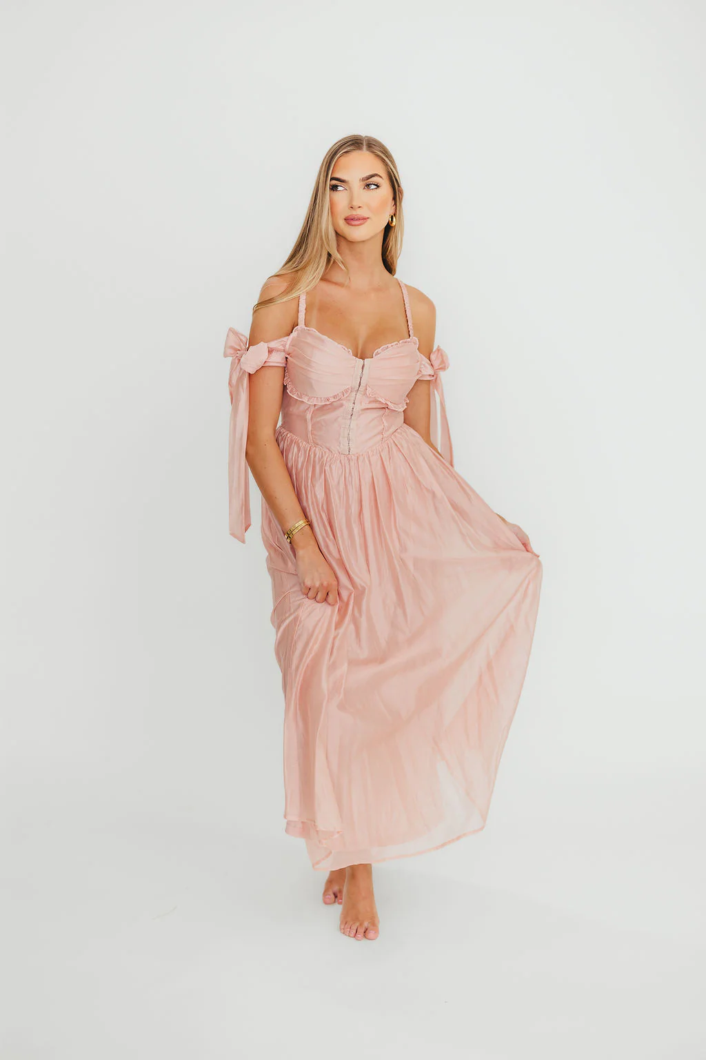 Paulina Sleeveless Sweetheart Midi Dress in Vintage Rose - Fashionser