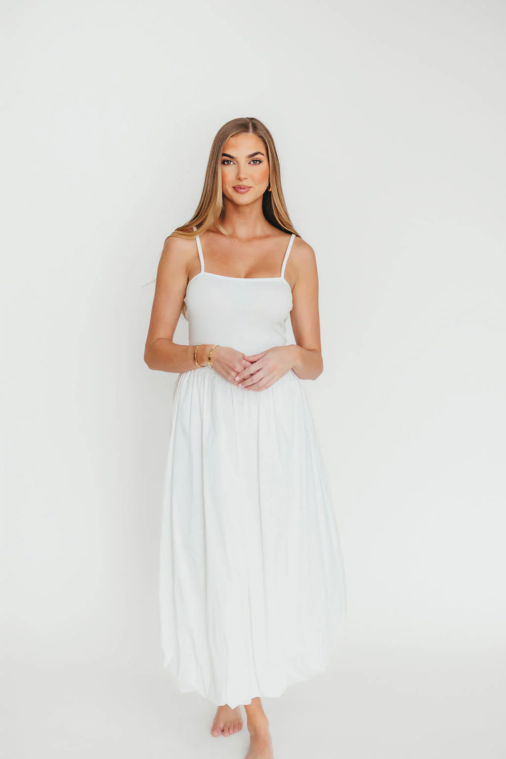 Marisol Bubble Maxi Dress in Off-White - Fashionser