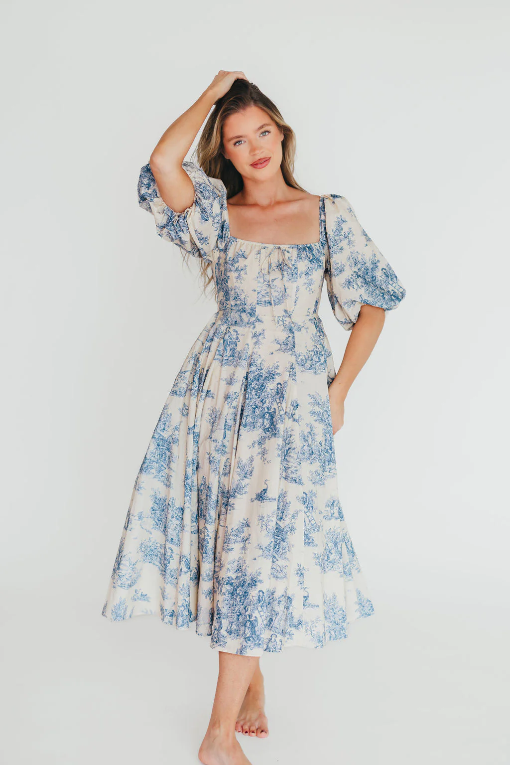Mary Elizabeth Midi Dress in Blue - Fashionser