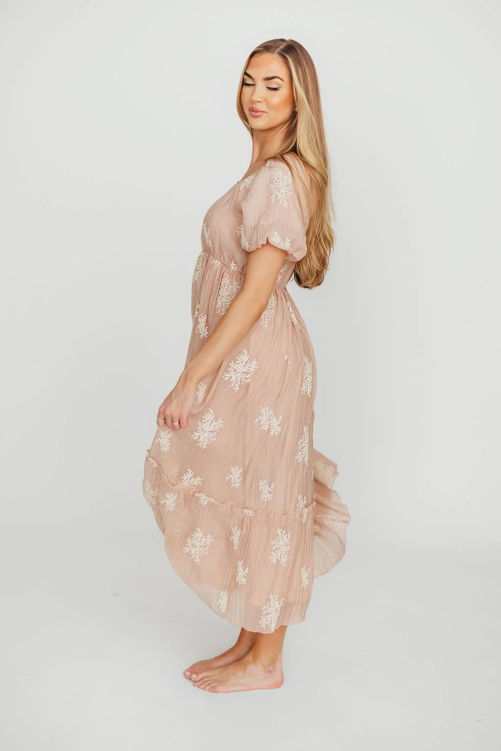 Hallie Embroidered Maxi Dress in Blush - Bump Friendly & Inclusive Sizing (S-3XL) - Fashionser