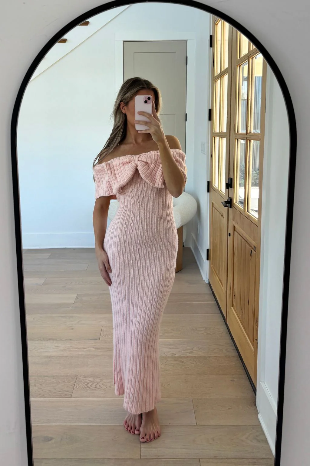 Aston Bow Front Maxi Sweater Dress in Pinkish Petal�C Bump Friendly & Inclusive Sizing (S-3XL) - Fashionser