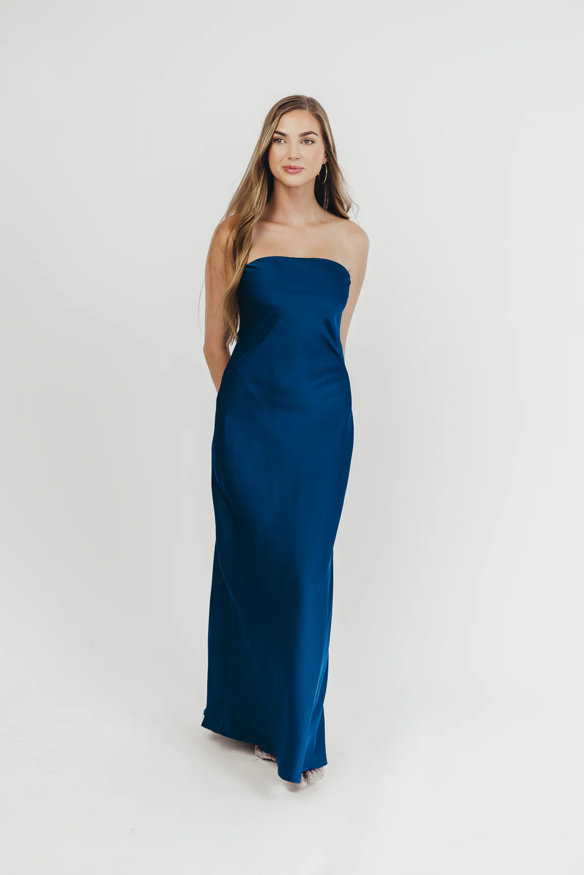 Going Out Strapless Maxi Dress in Peacock Blue - Fashionser