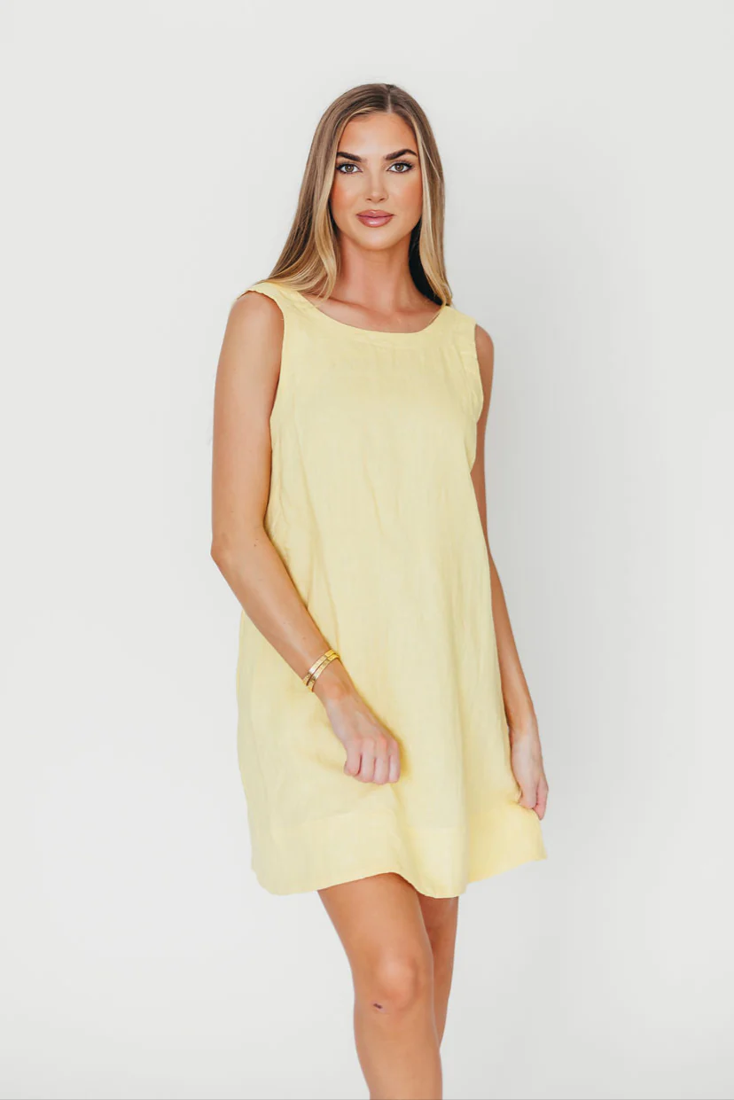 100% Linen Florence Mini Woven Dress in Pineapple - Fashionser