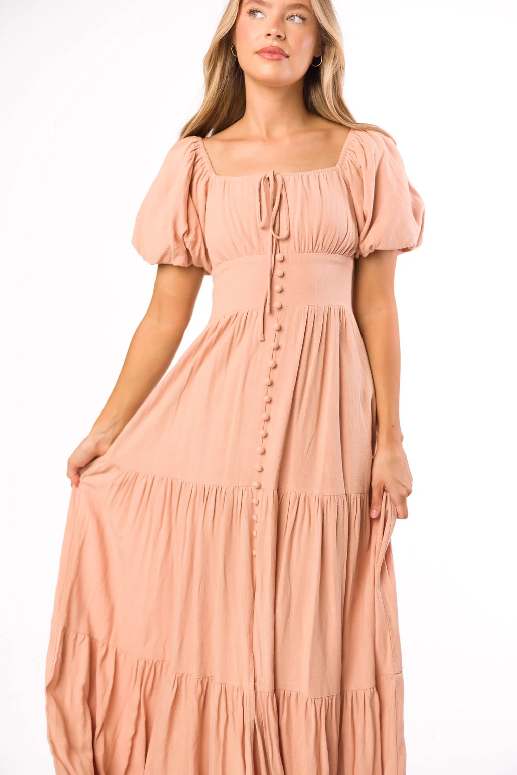 Genevieve Tiered Maxi Dress in Peach Clay - Fashionser