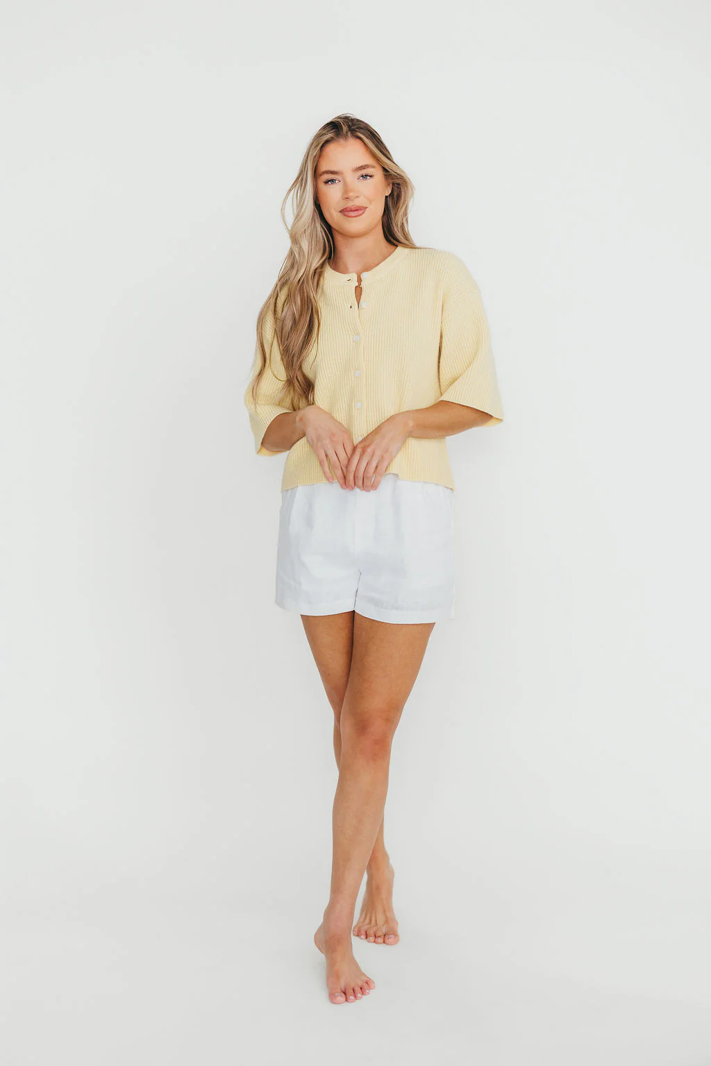 Karen Short Sleeve Cardigan in Yellow - Fashionser