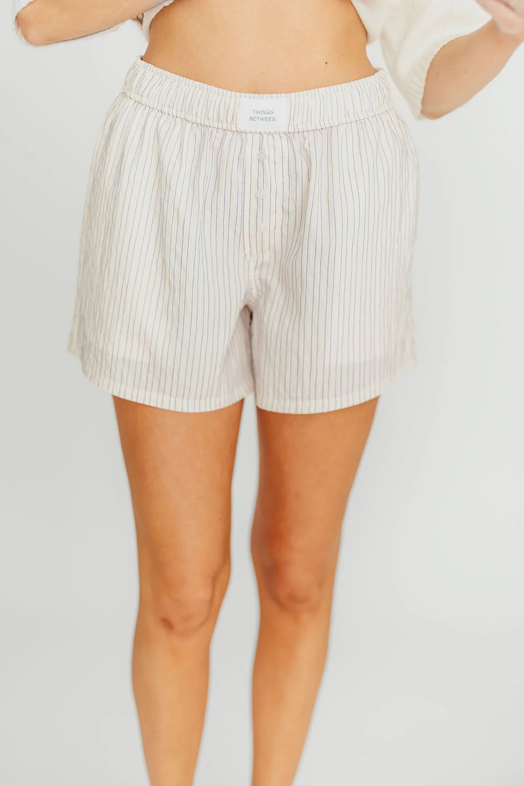 Kaeli Striped Boxer Shorts in Cream/Blue - Fashionser