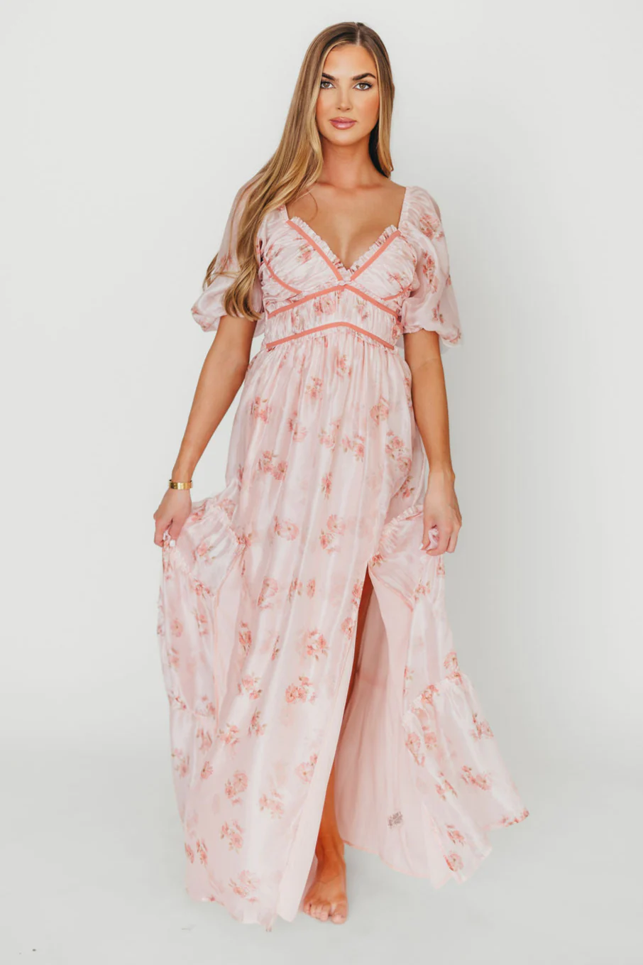 Sarah Maxi Dress in Pink Floral - Fashionser