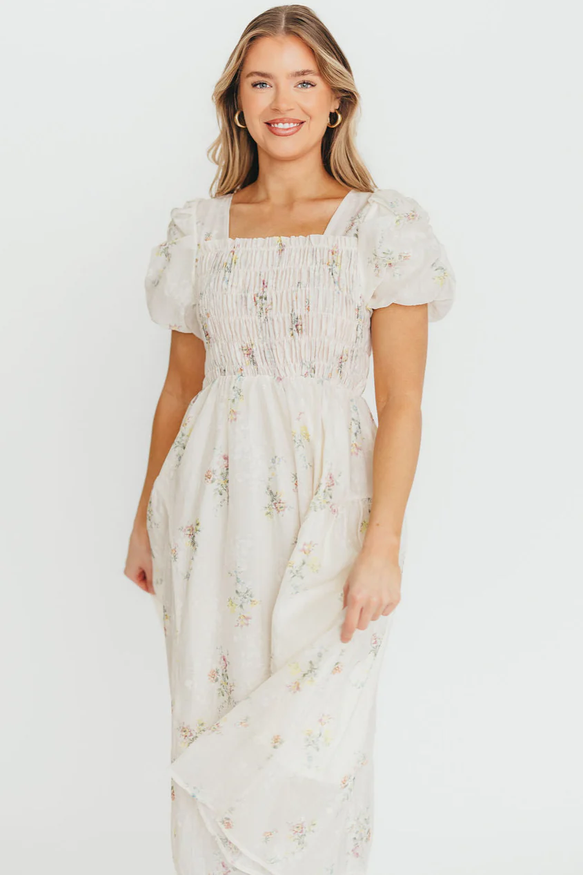 Paisley Smocked Midi Dress in Multi Floral - Fashionser