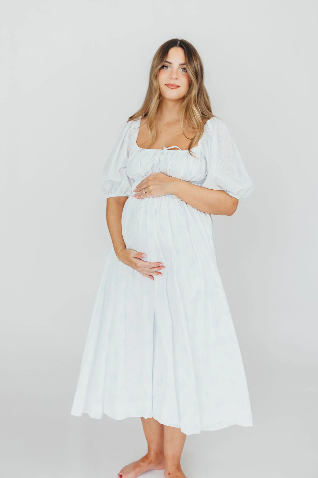 Edda Coastal Midi Dress in Light Blue - Bump Friendly & Inclusive Sizing (S-3XL) - Fashionser