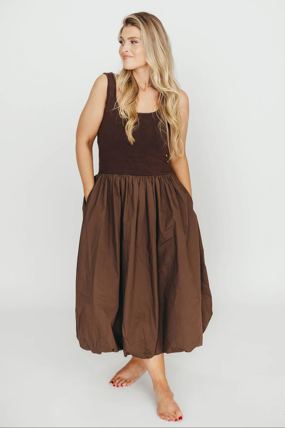 Betty Midi Dress in Brown - Fashionser