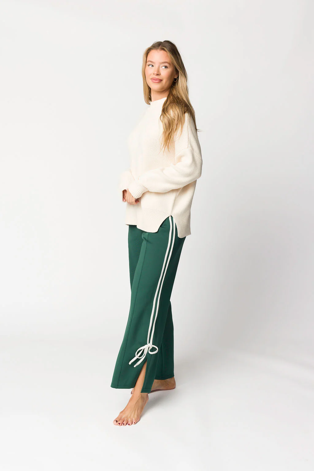 Murphy Track Pants with Bow Detail in Green/White - Fashionser
