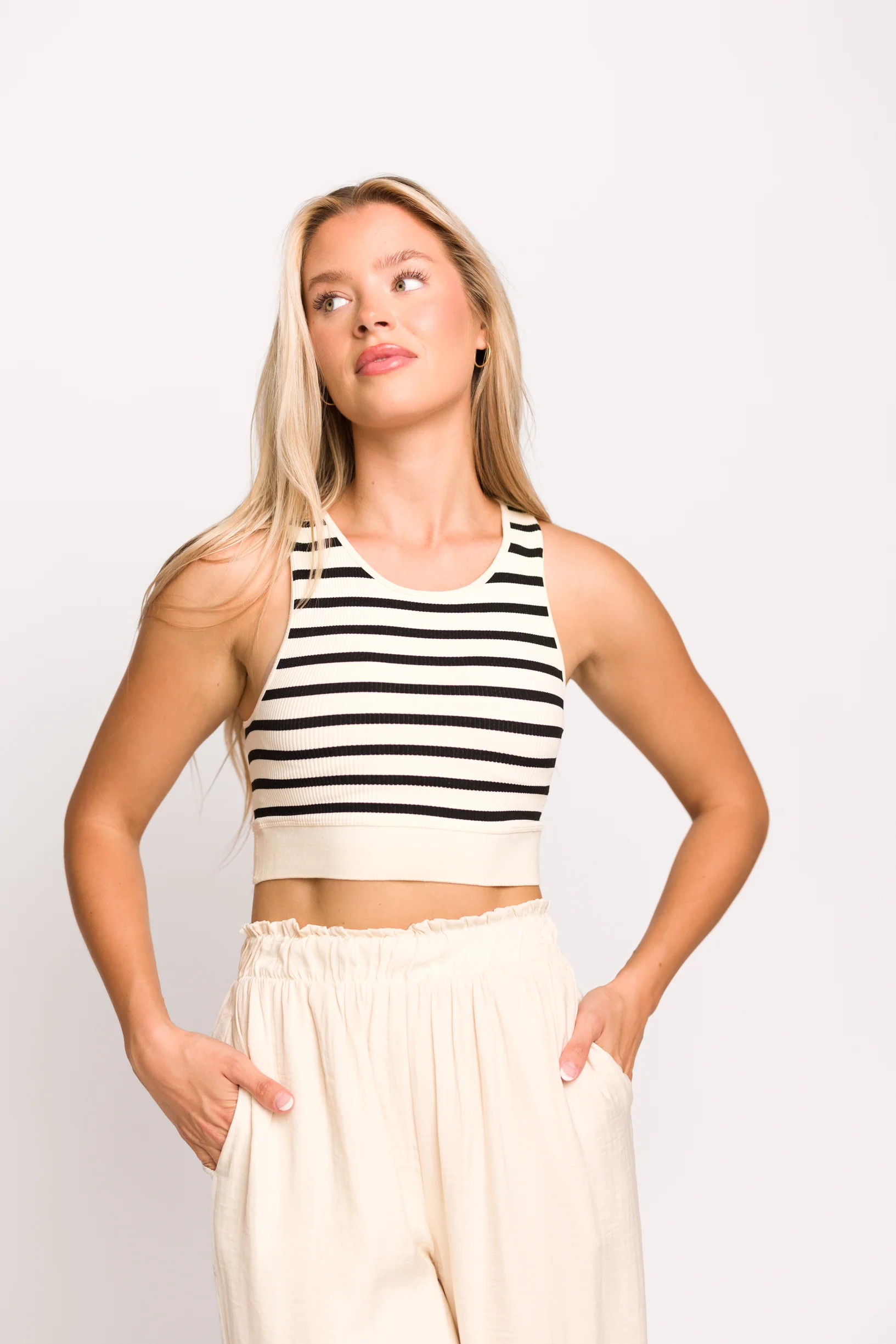 Through the Motions Seamless Knit Brami in Black/Ivory - Fashionser