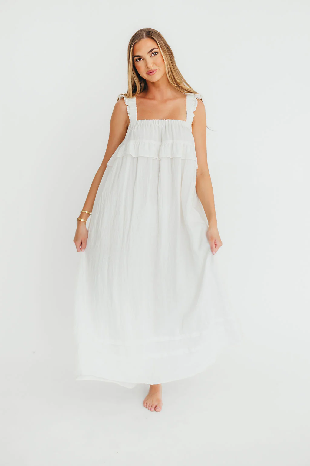 Lelah 100% Linen Maxi Dress in Off-White - Bump Friendly - Fashionser