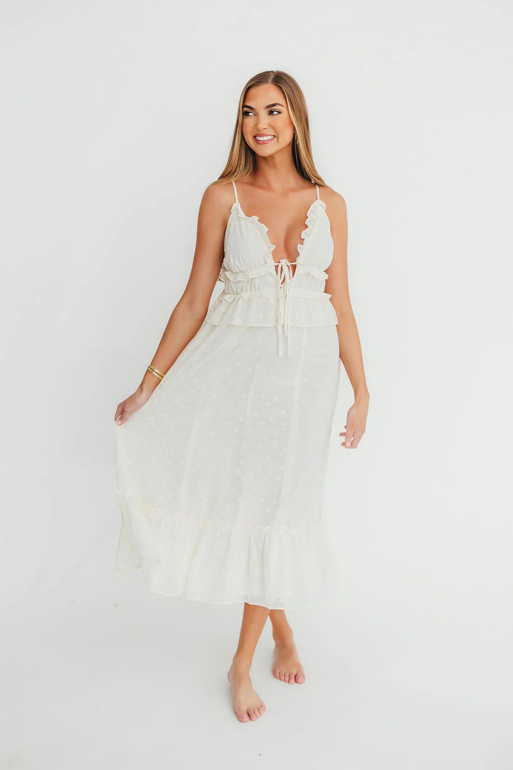 Jordan Midi Dress in Cream Floral - Fashionser