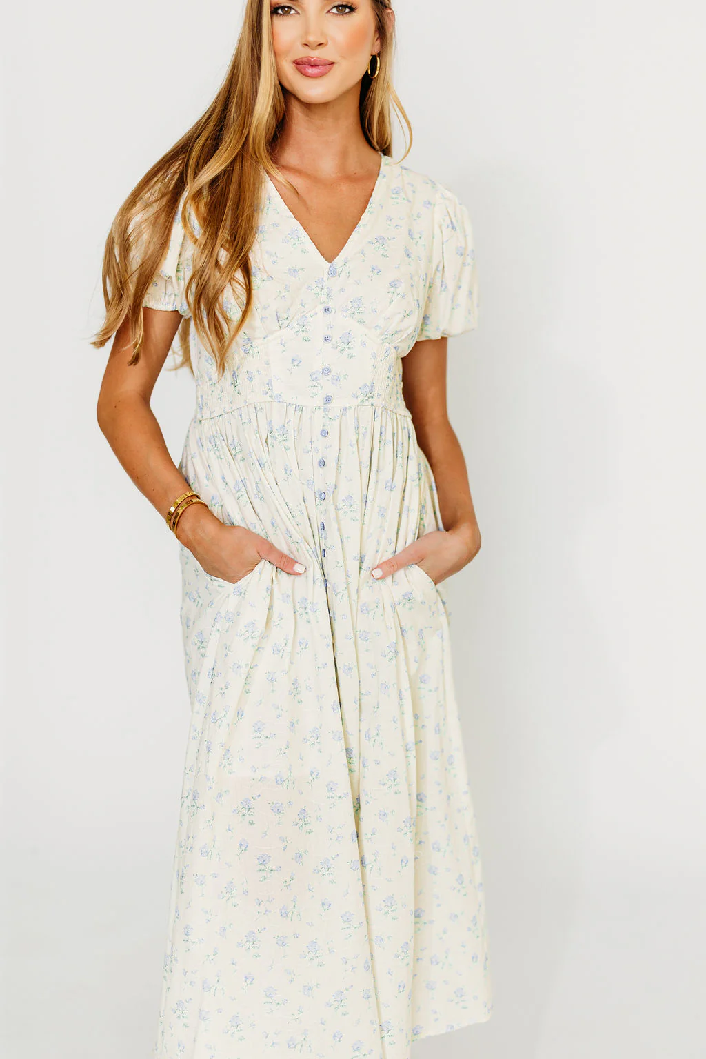 Kylee 100% Cotton Floral Maxi Dress in French Blue - Nursing Friendly - Fashionser