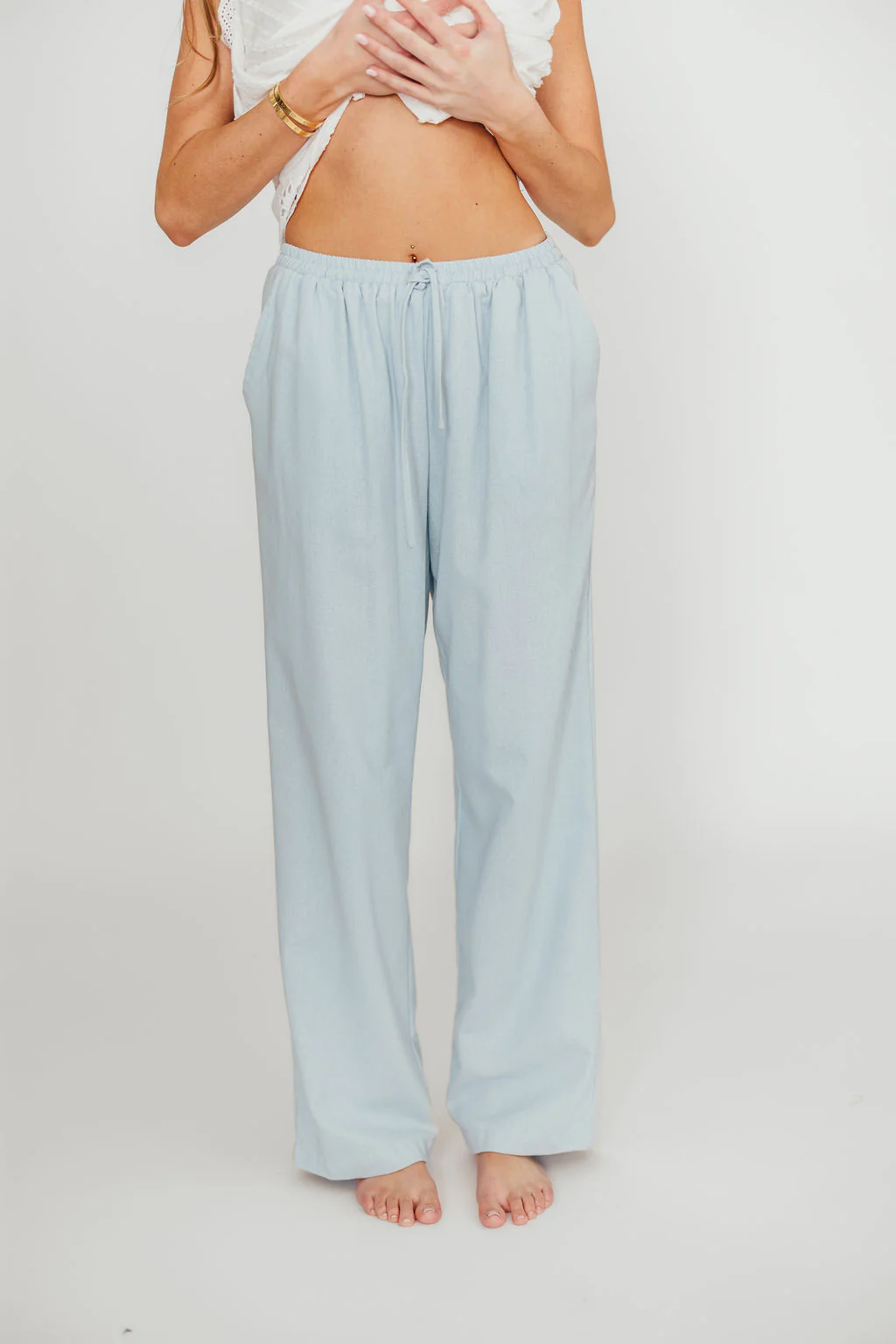 Avani Wide Leg Pants in Powder Blue - Fashionser