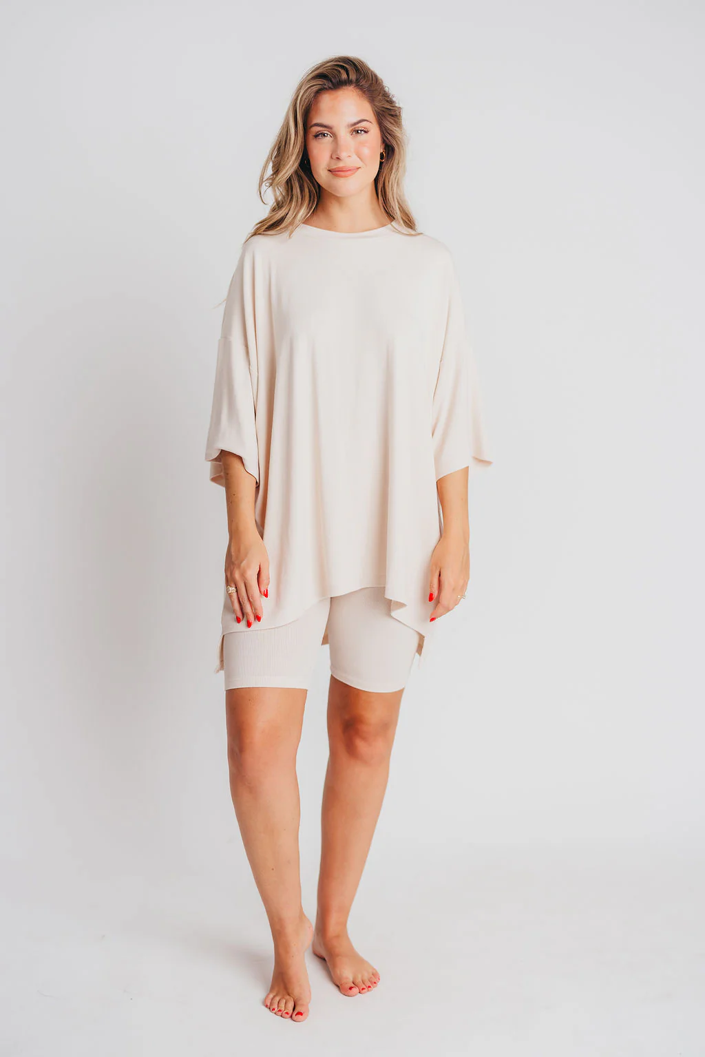 All Weekend Long Set - Short Sleeves - in Oatmeal - Fashionser