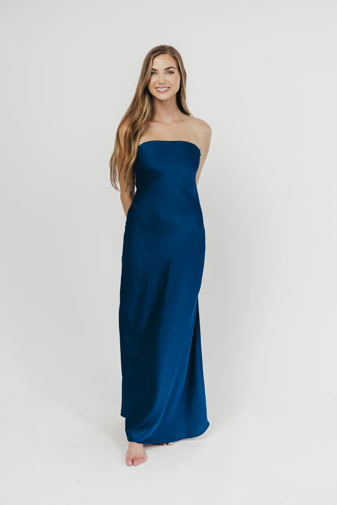Going Out Strapless Maxi Dress in Peacock Blue - Fashionser