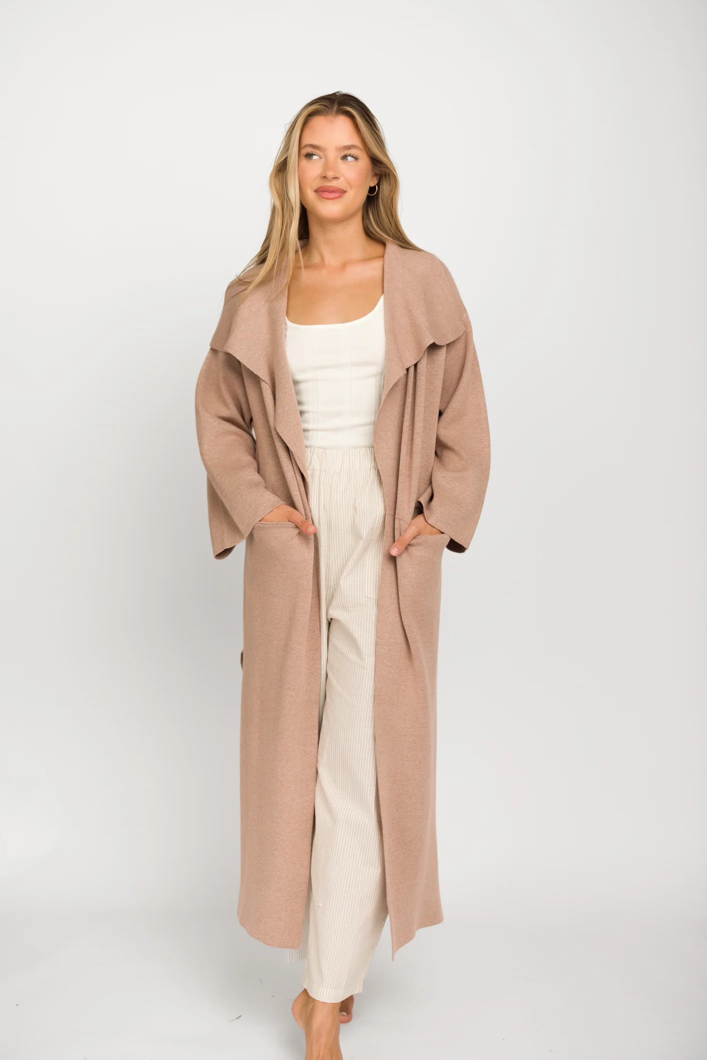 Elsa Sweater Coat in Beige - Fashionser