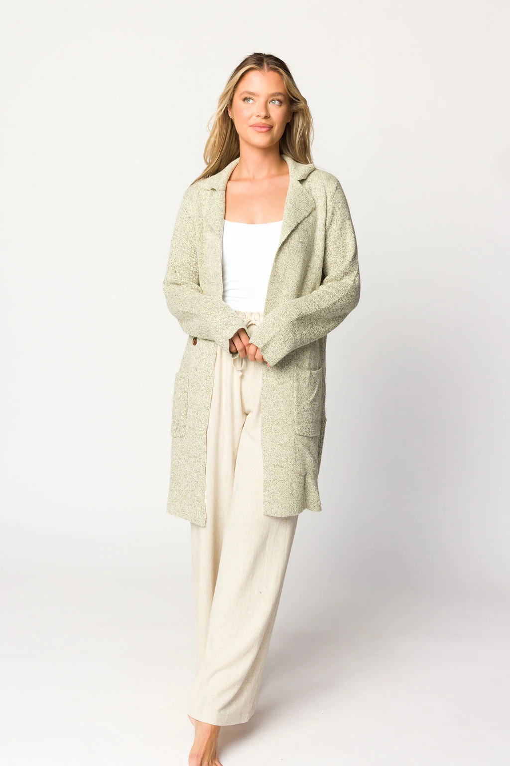 Reagan Double Breasted Knit Coat in Oatmeal - Fashionser
