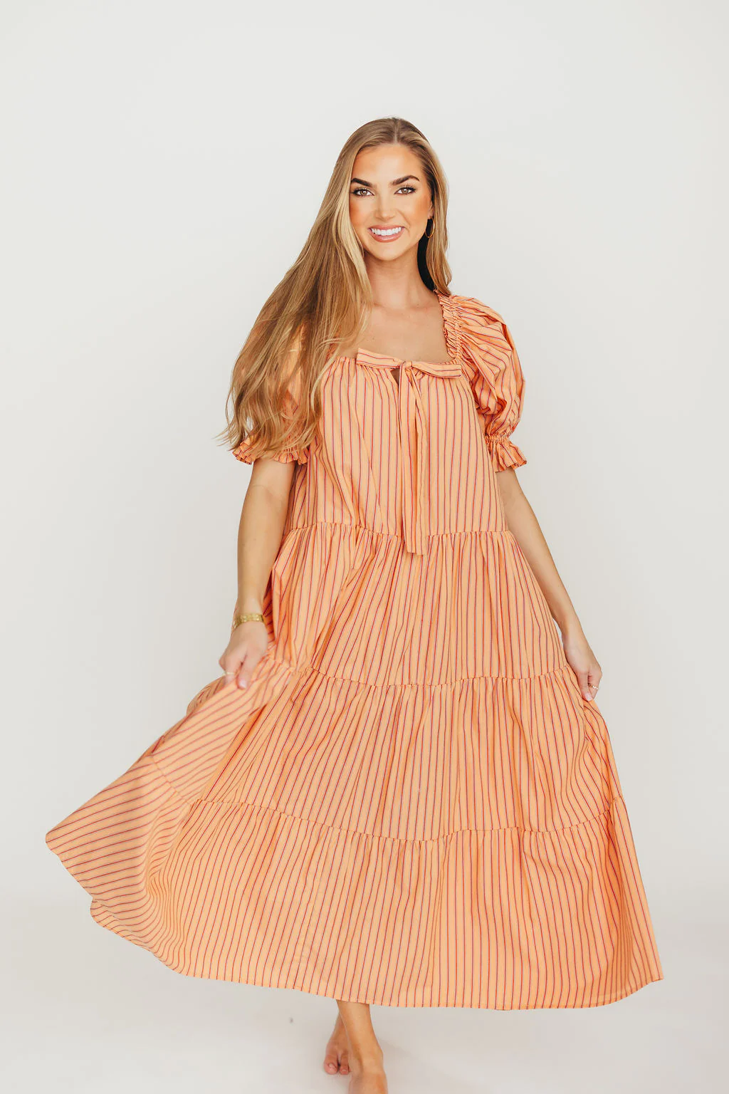 Dania 100% Cotton Maxi Dress in Apricot Stripe - Fashionser