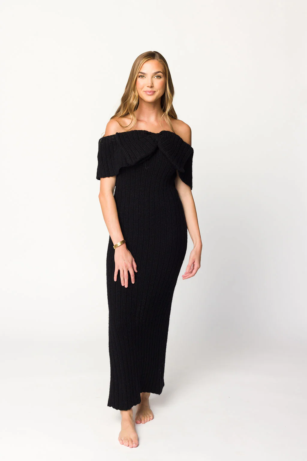 Aston Bow Front Maxi Sweater Dress in Black - Bump Friendly - Fashionser