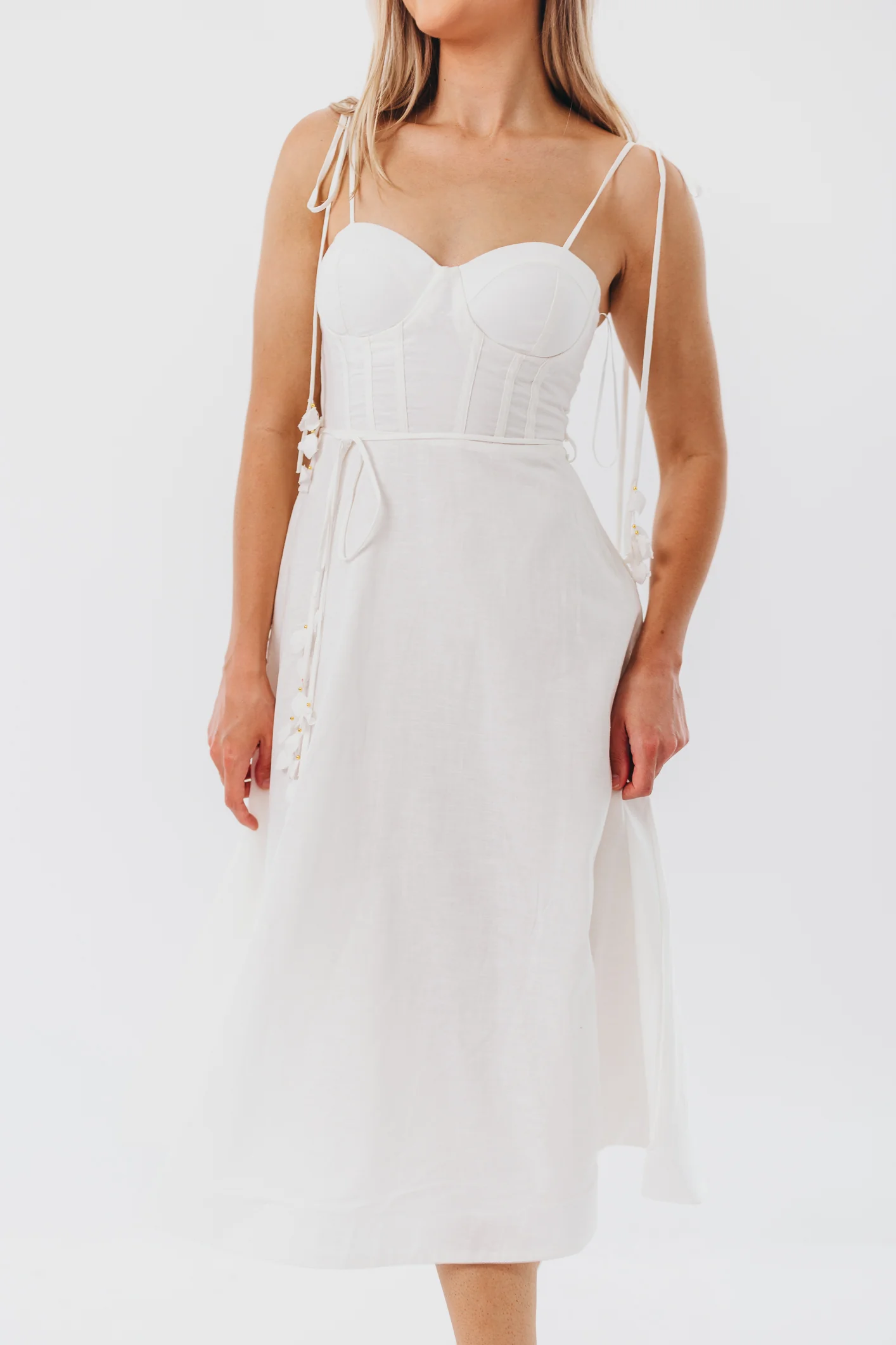 Norma Jean Bustier-Style Midi Dress in White - Fashionser