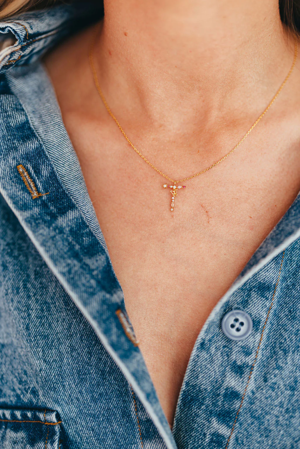 Flutterfly Stone Initial Necklace in Gold - Fashionser