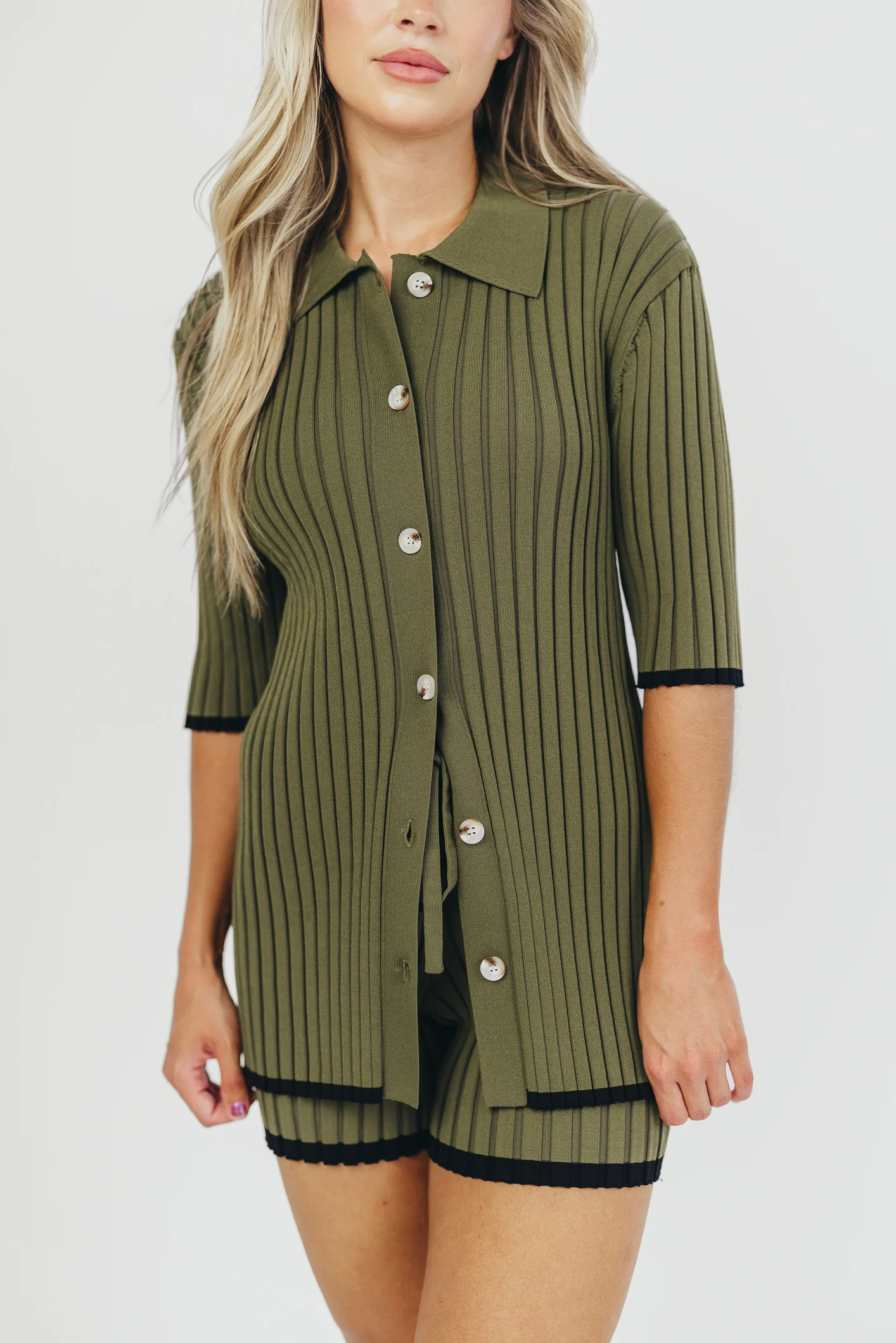 Brooke Ribbed Knit Top and Short Set in Green - Nursing Friendly - Fashionser