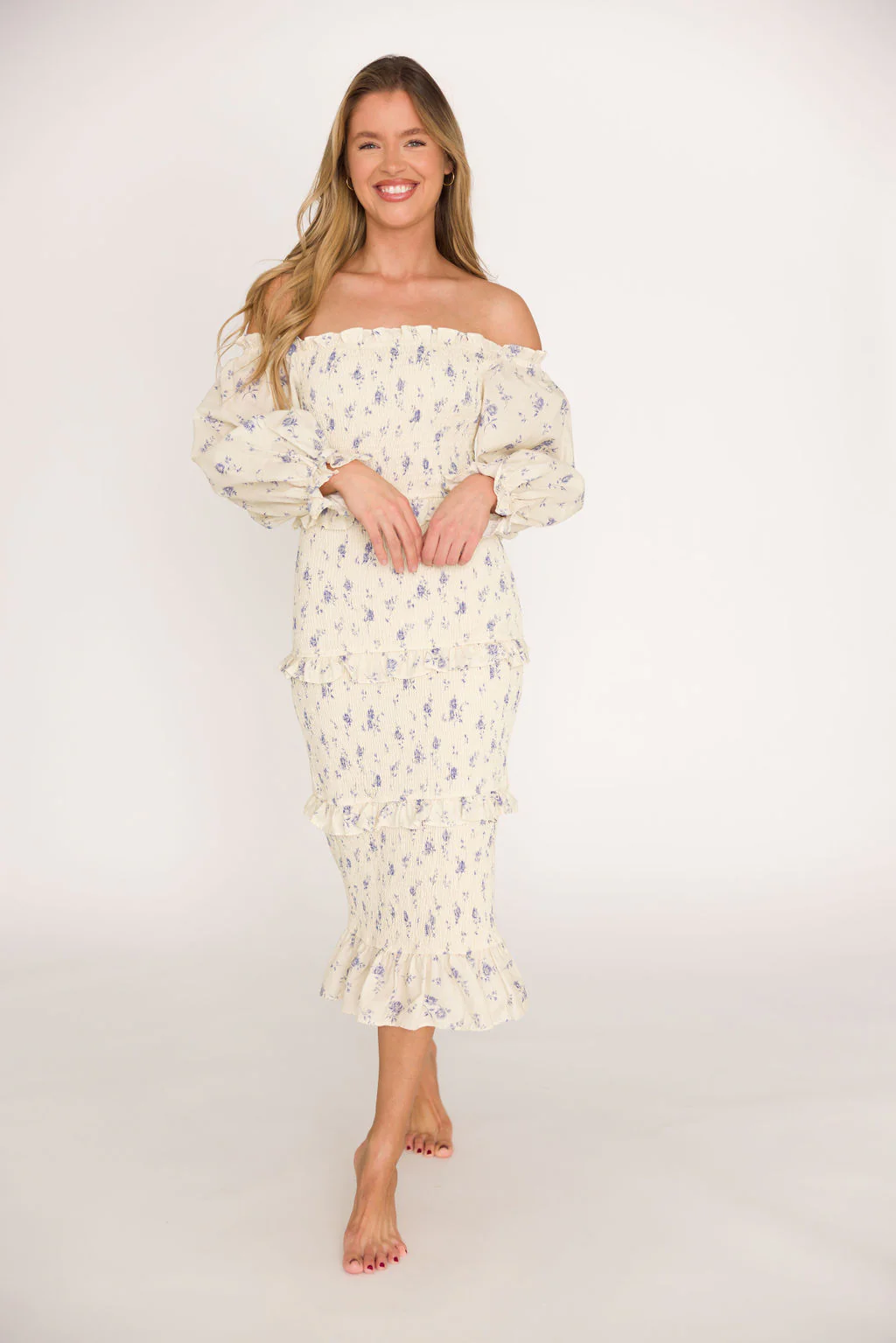 The Chloe Midi Dress in Blue - Bump Friendly - Fashionser