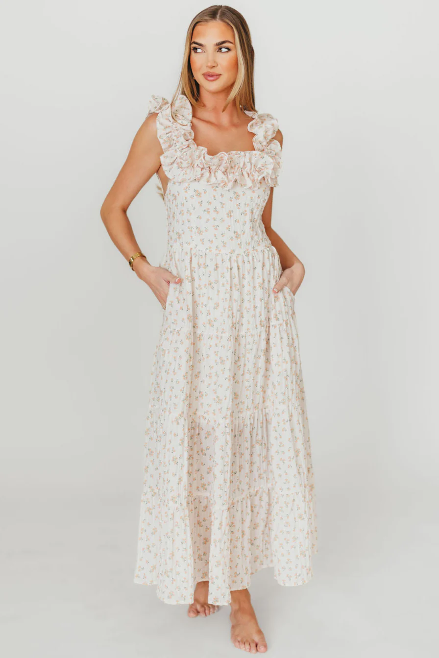Margot Maxi Dress in Peach Floral - Fashionser