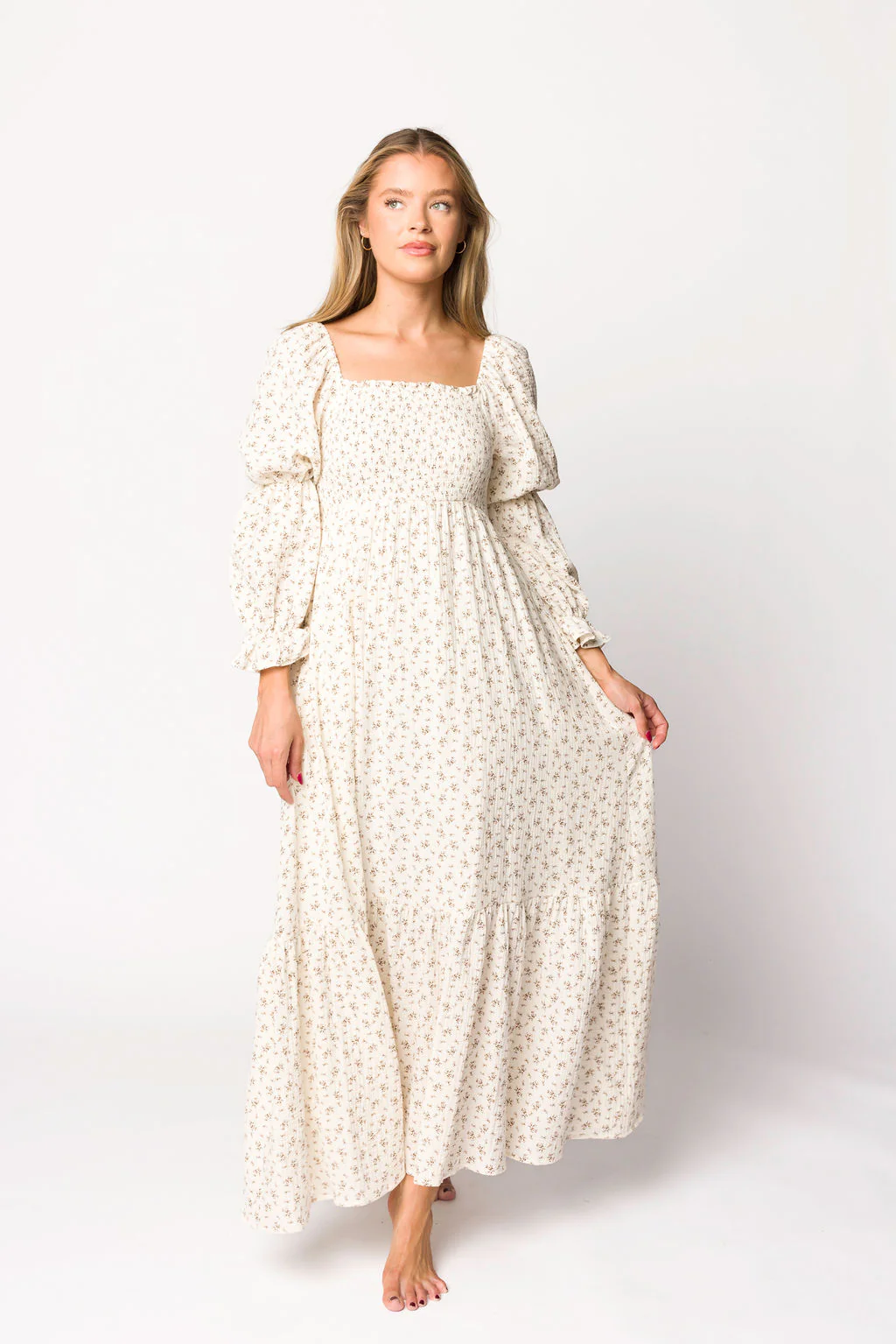 Emerson Gauze Maxi Dress in Ivory - Bump Friendly - Fashionser