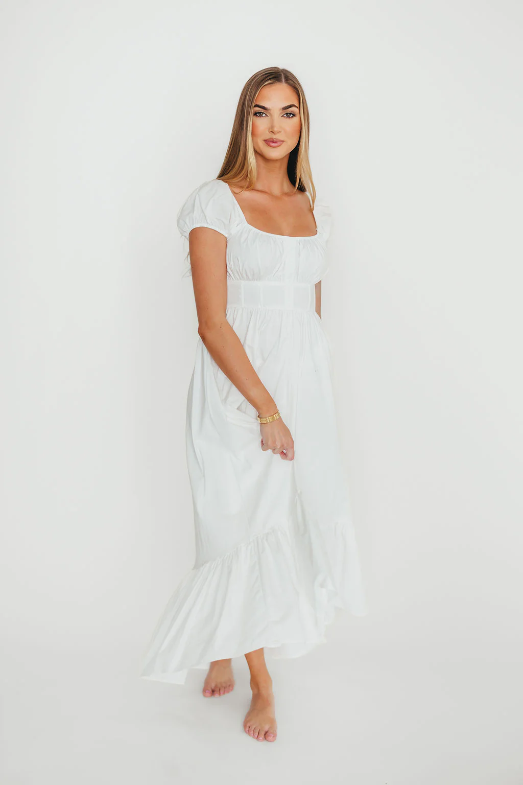 Hannah Midi Dress in White - Fashionser