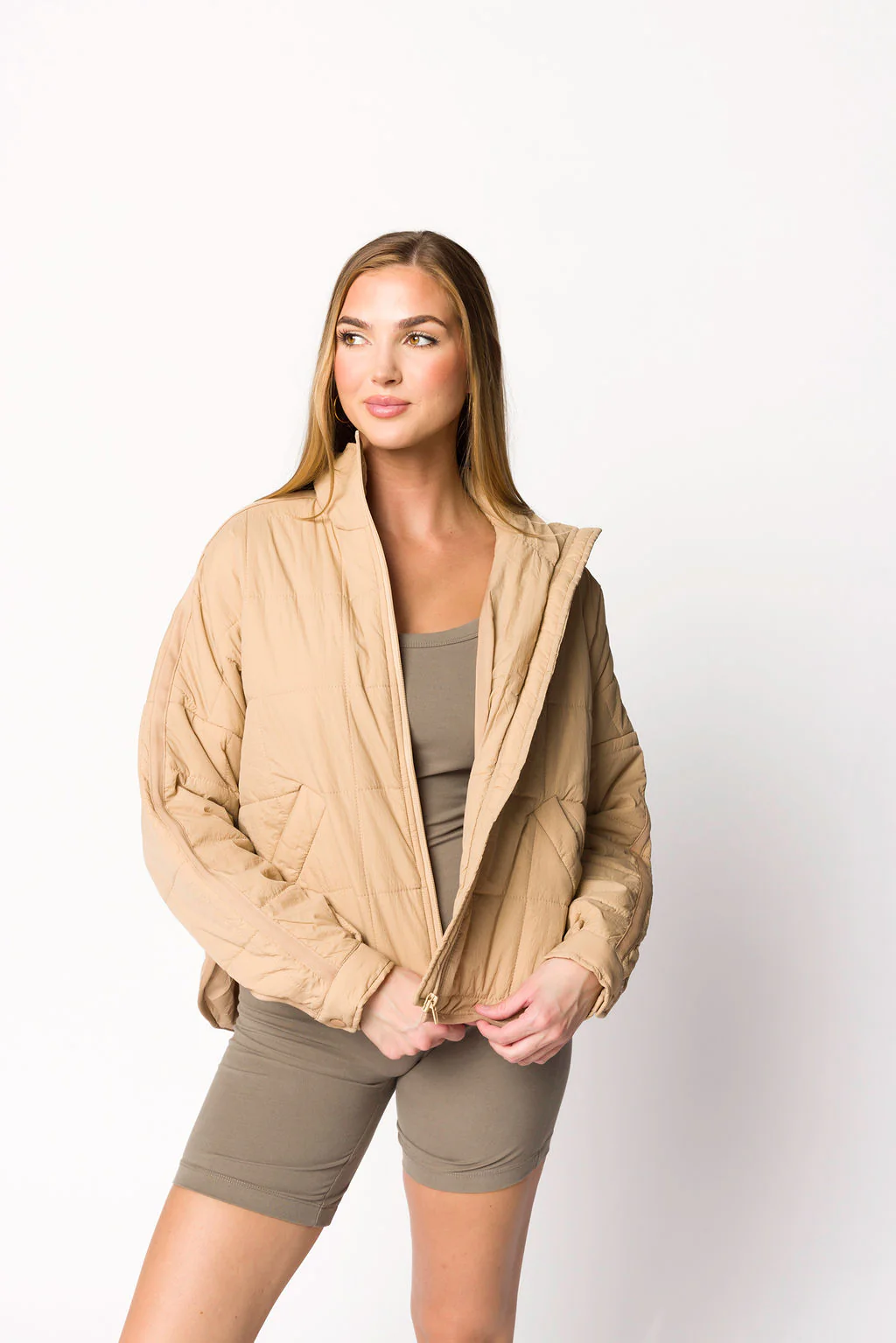 Layla Puffer Jacket in Oat - Fashionser