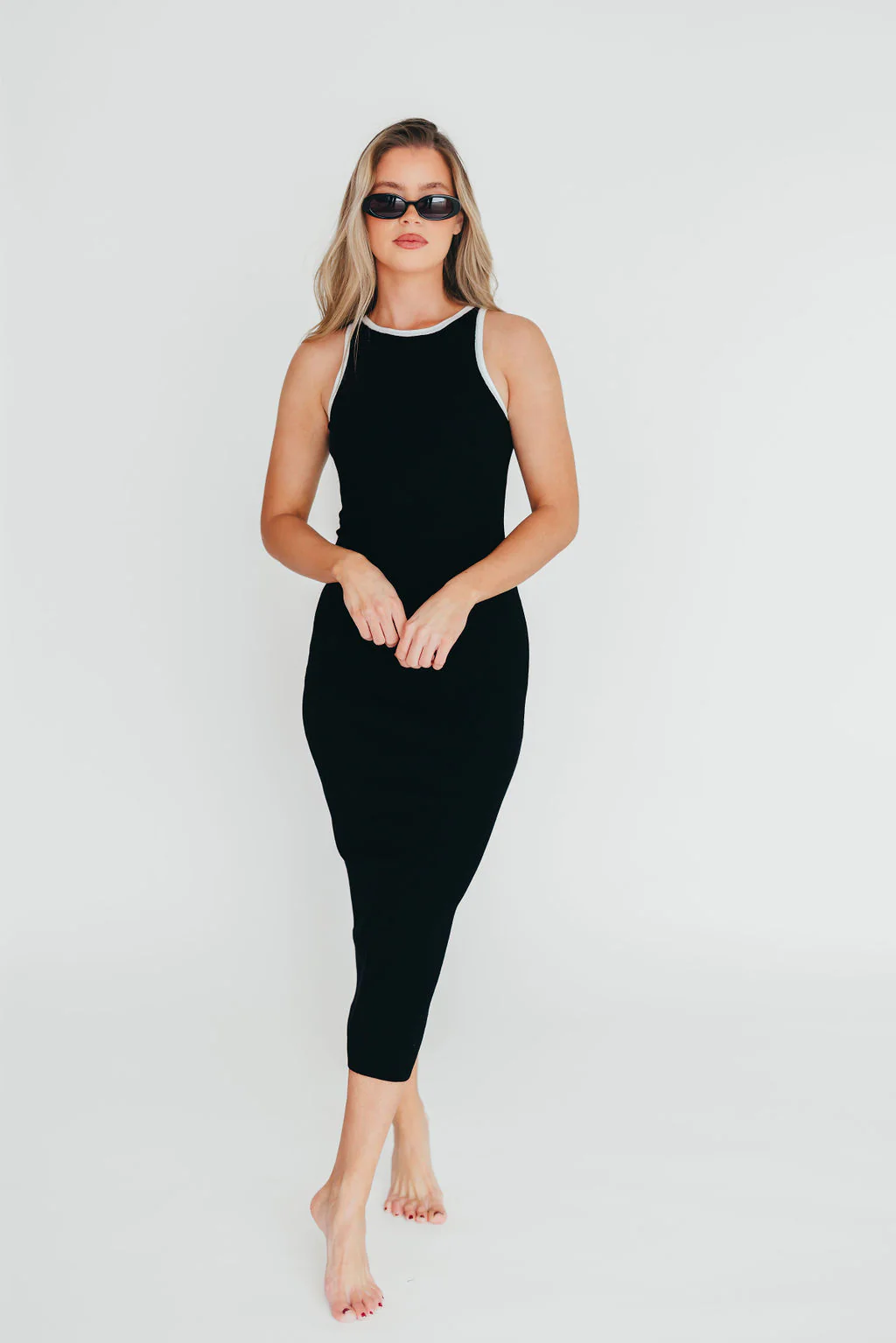 Juliana Contrast Racerback Tank Dress in Black/White - Fashionser