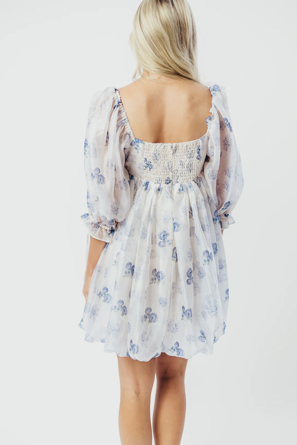 Chase Bubble Hem Mini Dress in White/Periwinkle - Fashionser