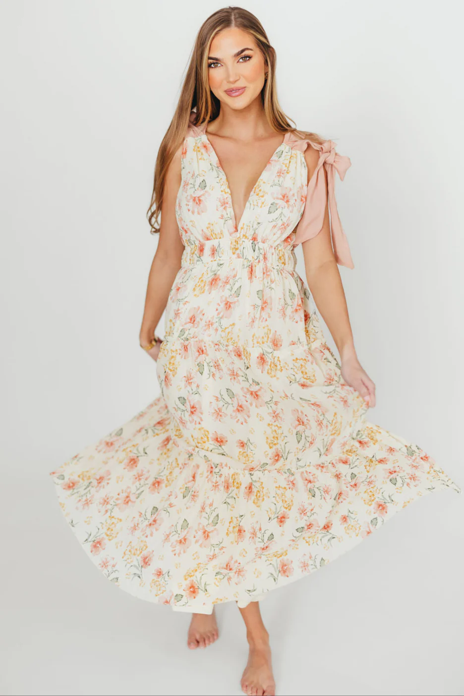 Ambrose Maxi Dress in Cream/Coral Floral - Fashionser