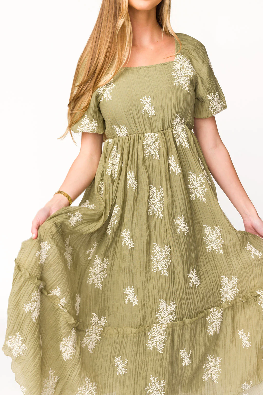 Hallie Embroidered Maxi Dress in Olive - Bump Friendly & Inclusive Sizing (S-3XL) - Fashionser