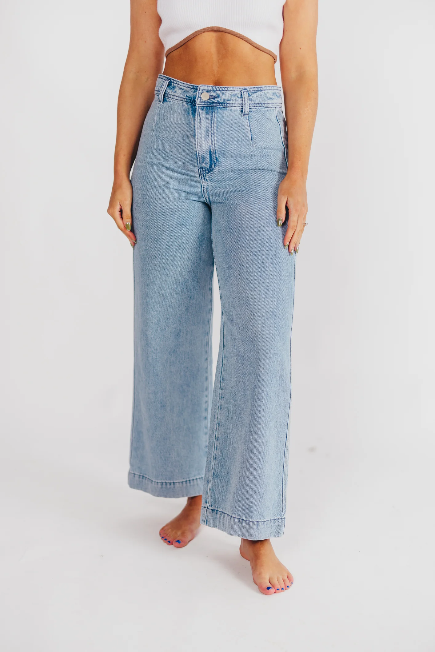 Ina Washed Denim Cropped Pants - Fashionser
