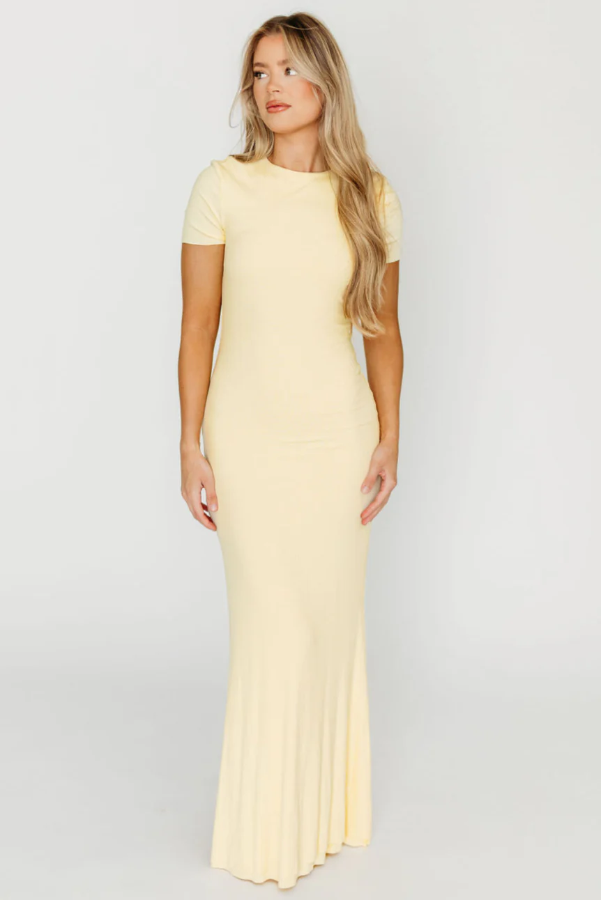 The Charlie Ribbed Maxi Dress in Butter Yellow - Bump Friendly (Last Restock 4/17) - Fashionser