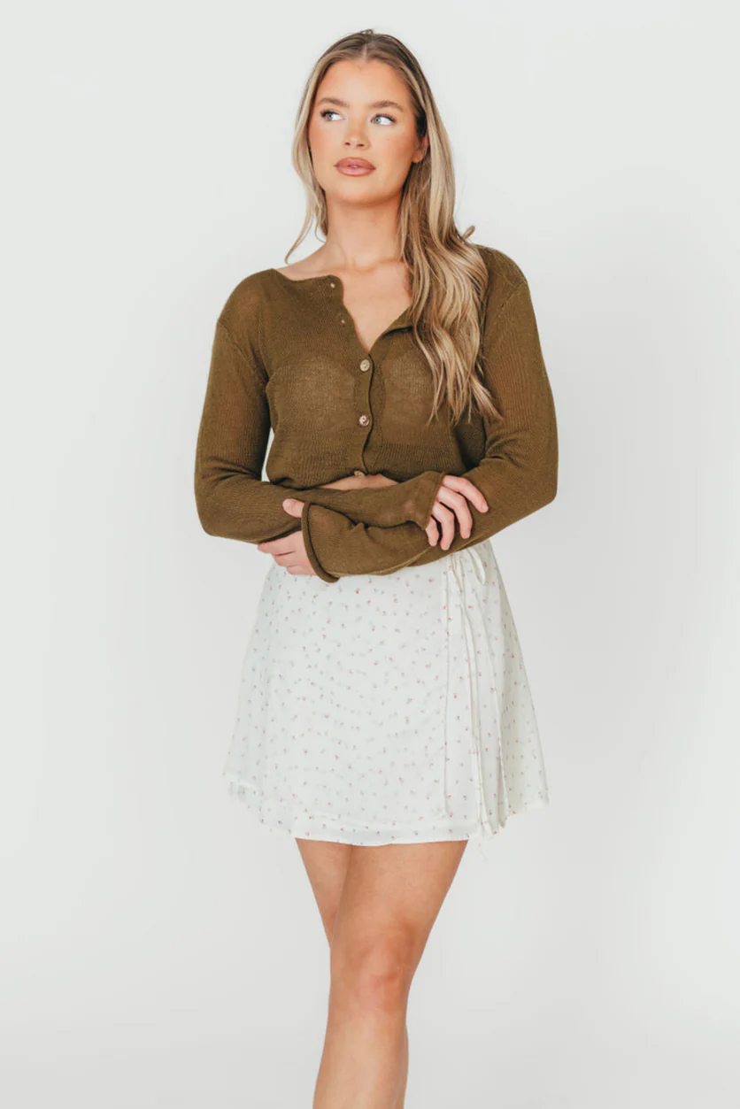 Bishop 100% Cotton Lightweight Cardigan in Olive - Fashionser