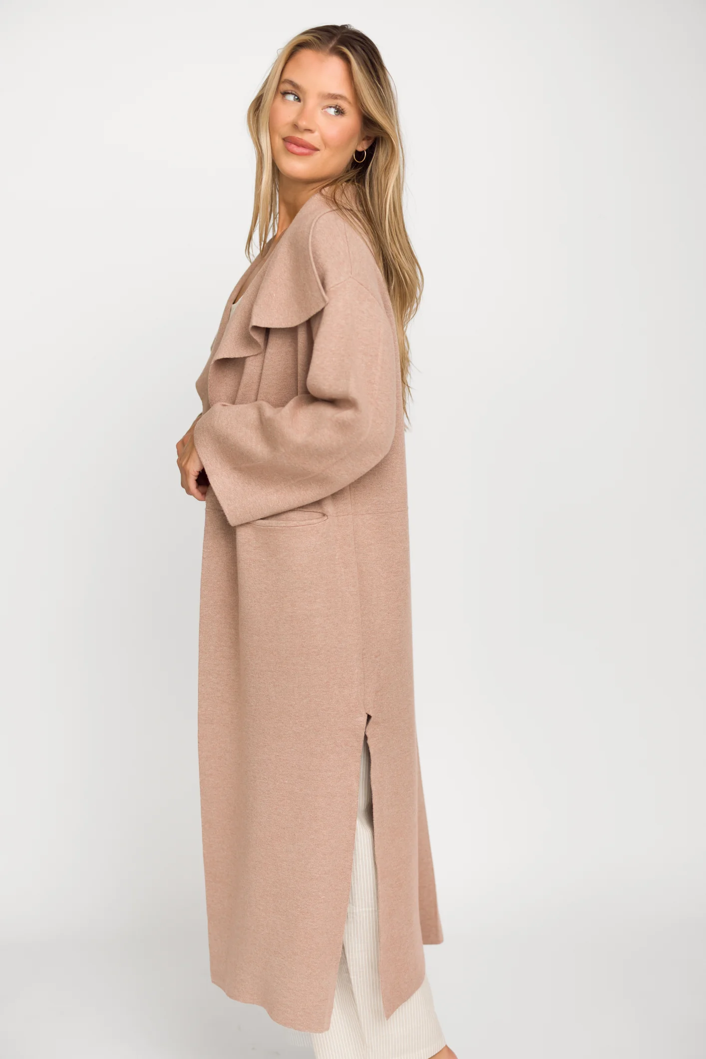 Elsa Sweater Coat in Beige - Fashionser