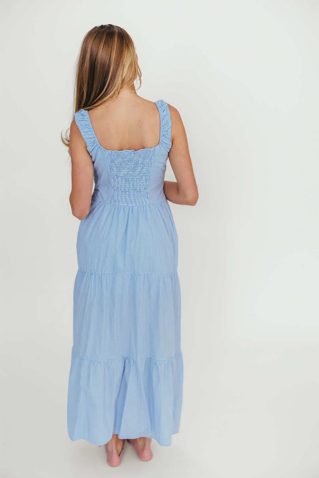 Katie 100% Cotton Maxi Dress in Blue Stripe - Fashionser