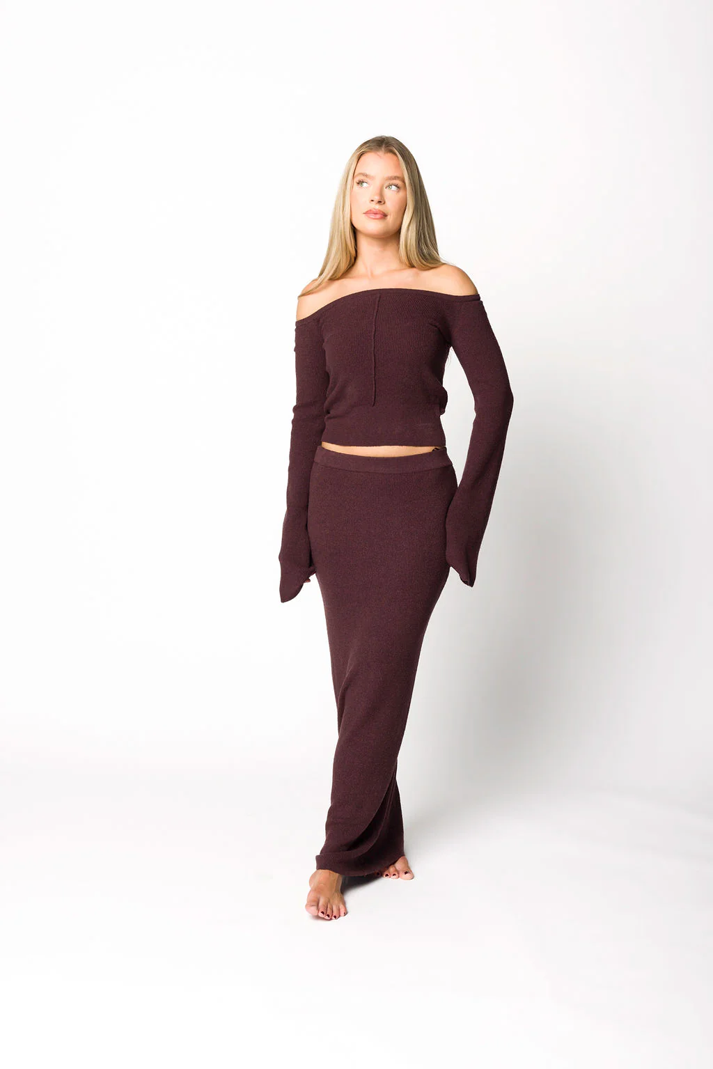 Bella Two Piece Sweater Set in Cabernet - Fashionser