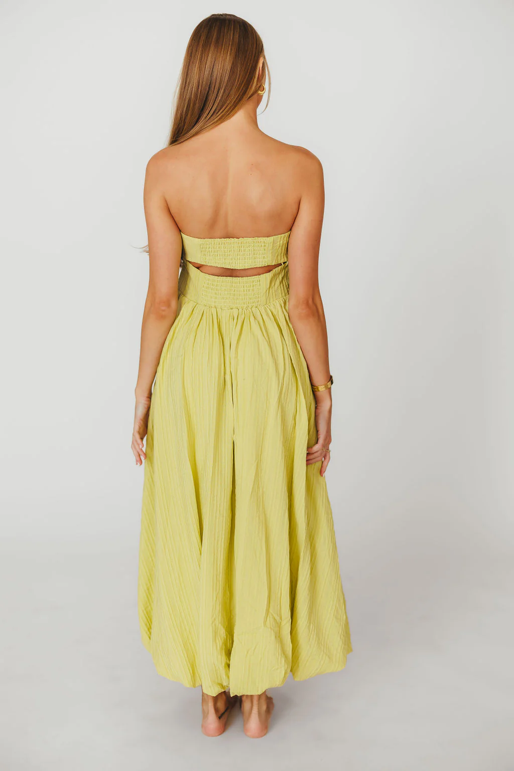 Trinity Strapless Maxi Dress in Celery - Fashionser