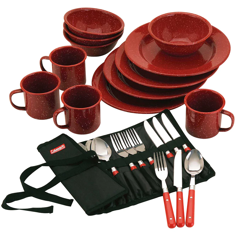 Coleman 24-Piece Speckled Enamelware Cook Set - Red [2000016407] - Fashionser