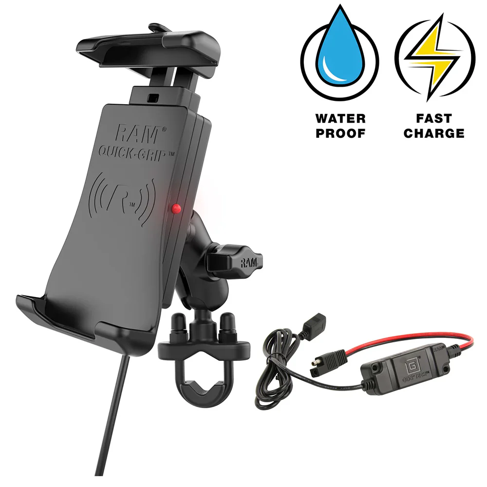 RAM Mount Quick-Grip 15W Waterproof Wireless Charging Handlebar Mount [RAM-B-149Z-A-UN14W-V7M-1] - Fashionser