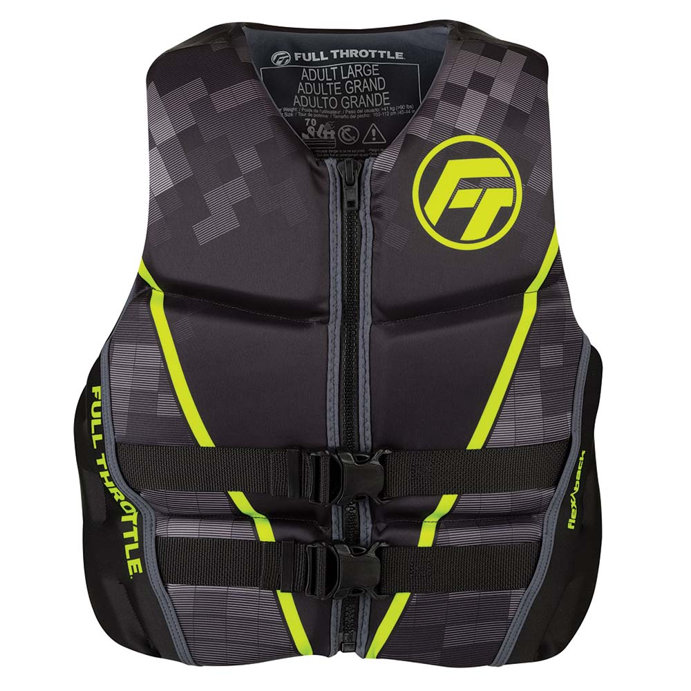 Full Throttle Mens Rapid-Dry Flex-Back Life Jacket - XL - Black/Green [142500-400-050-22] - Fashionser